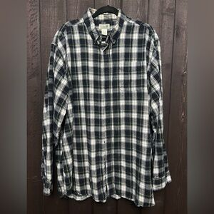 L.L.Bean Men Flannel Shirt Sz XXL-Tall 100% Cotton Blue/Green/White/Yellow Plaid